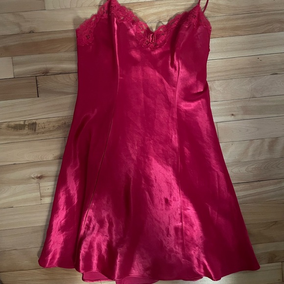 Vintage Red Satin Slip Dress - Picture 2 of 3